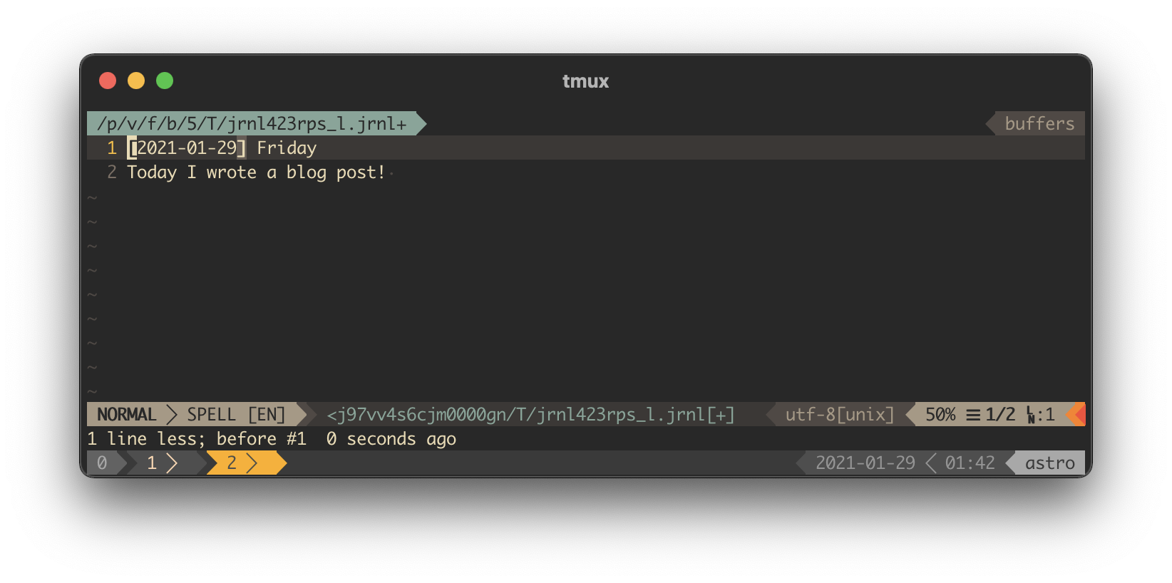 Editing a jrnl entry with vim.